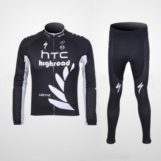 2011 Maillot HTC Highroad Tirantes Mangas Largas Negro Y Blanco